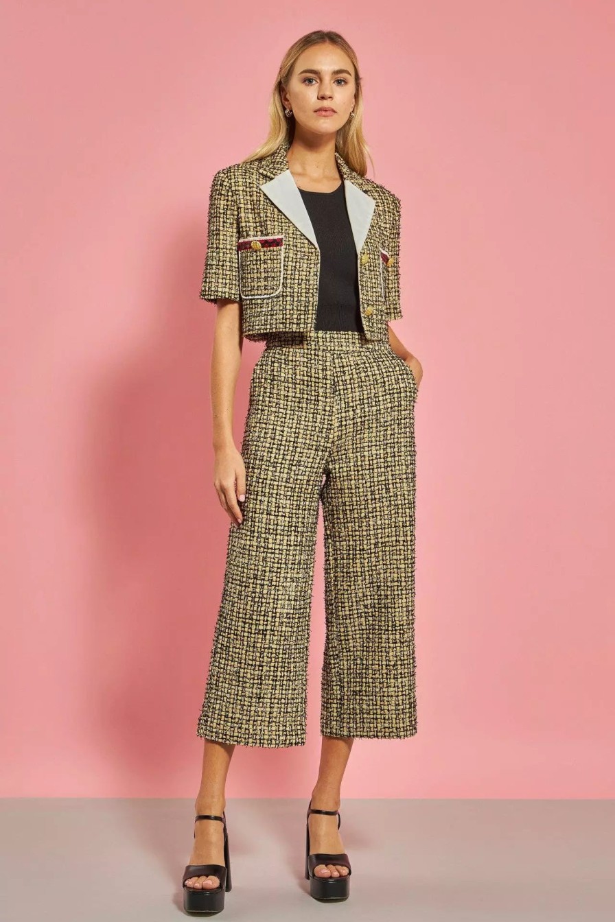 Bottoms * | English Factory Premium Tweed Culottes Yellow/Black