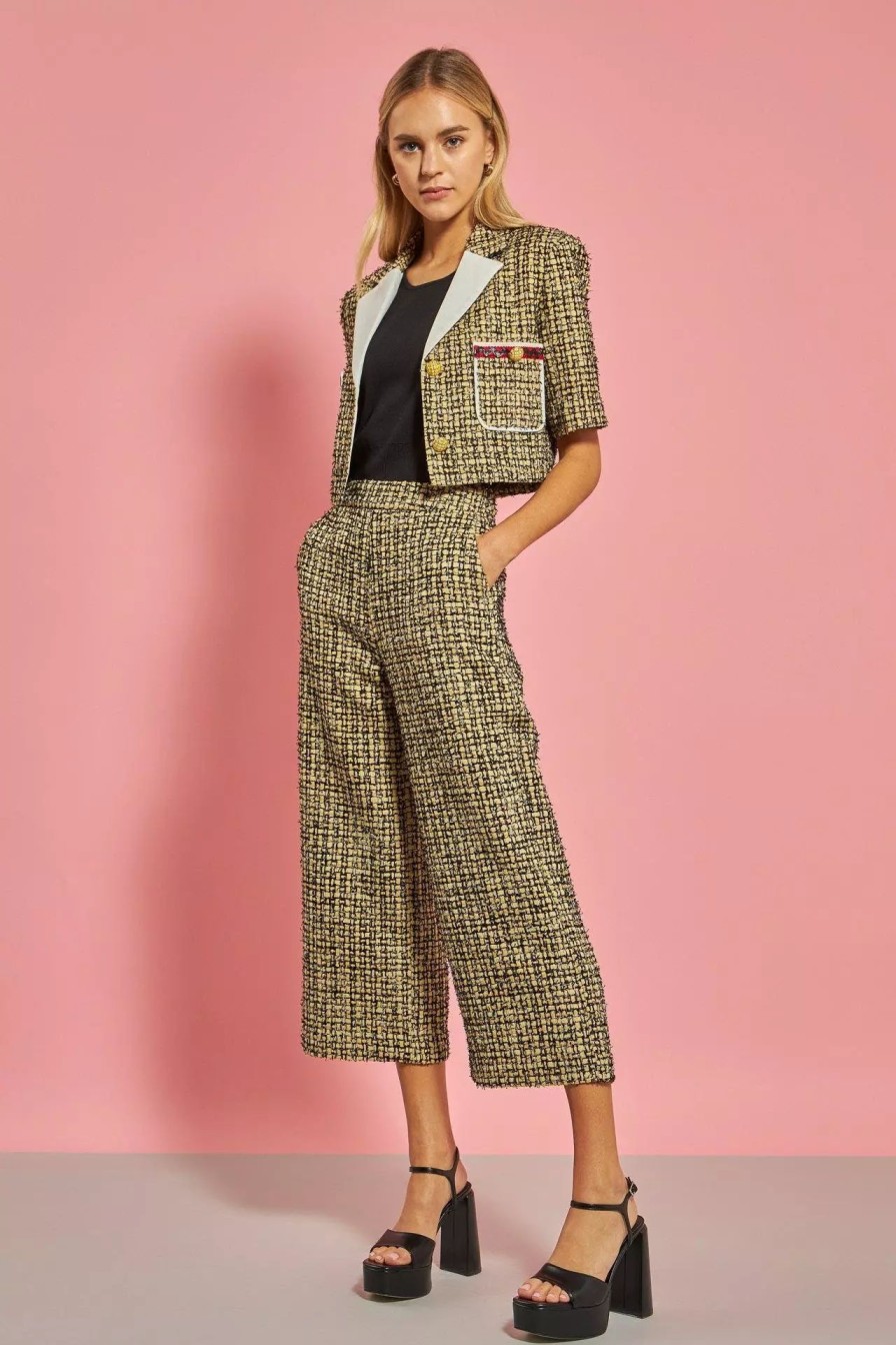 Bottoms * | English Factory Premium Tweed Culottes Yellow/Black