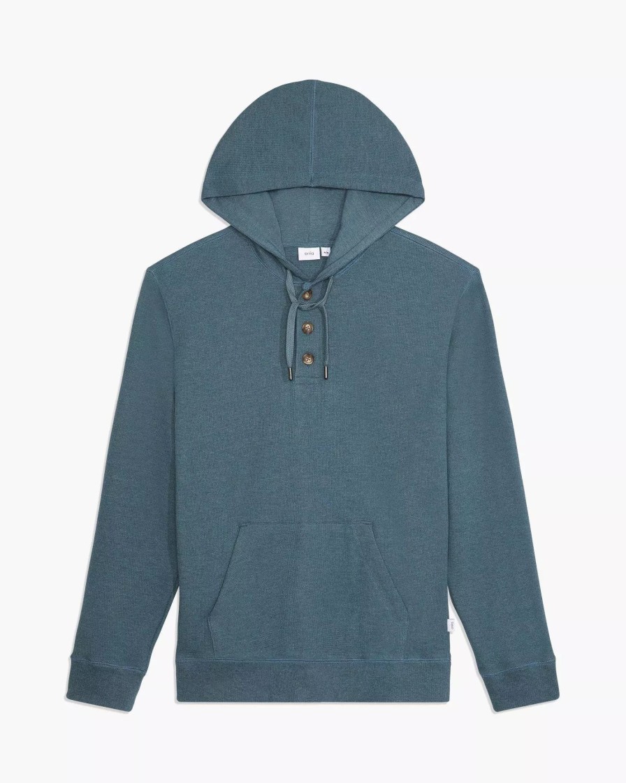 Sweatshirts & Sweaters * | Onia Knit Half Button Hoodie Abyss