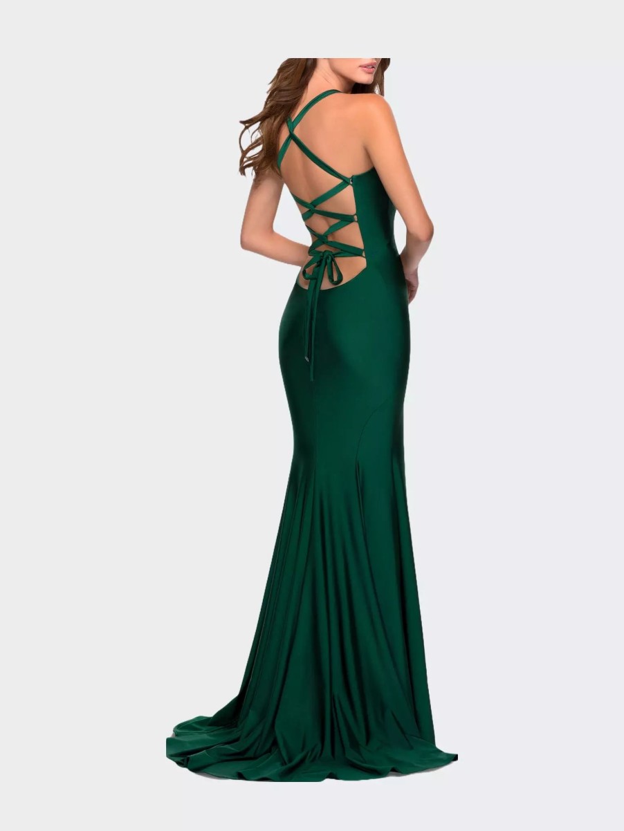 Dresses * | La Femme Orm Fitting Prom Dress With Dramatic Lace Up Back