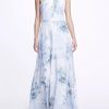 Dresses * | Marchesa Bridesmaids Pavia Printed Gown Dusty Blue