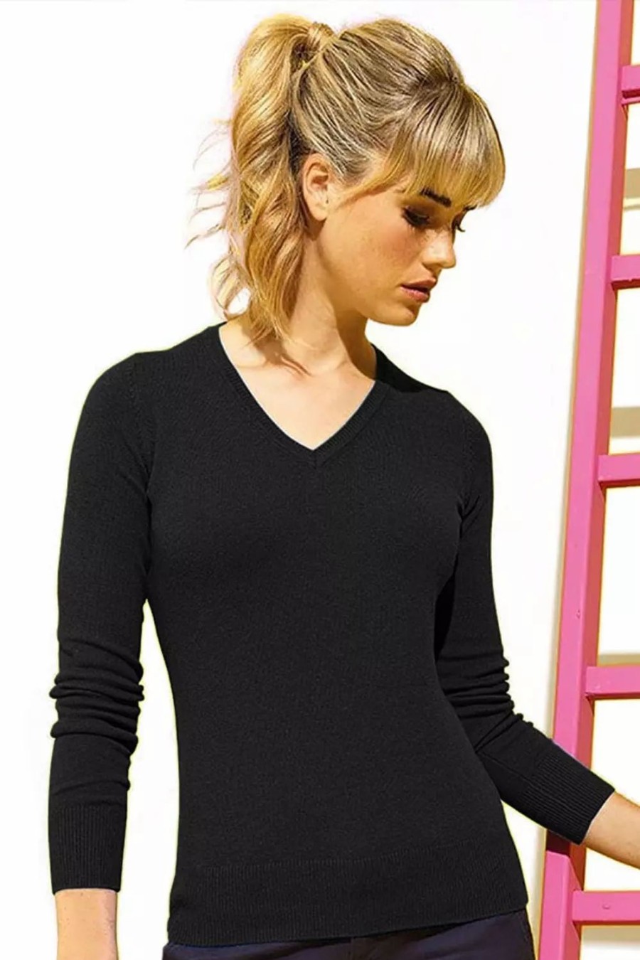 Sweatshirts & Sweaters * | Asquith & Fox Womens/Ladies V-Neck Sweater Black