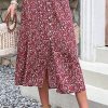 Skirts * | Anna-Kaci Ditsy Floral Button Down Skirt Burgundy