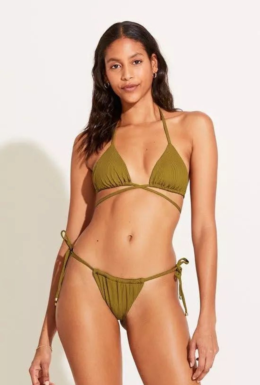 Swimwear * | Vitamin A Upcycled Stringy Milana Bottom Matcha Rib