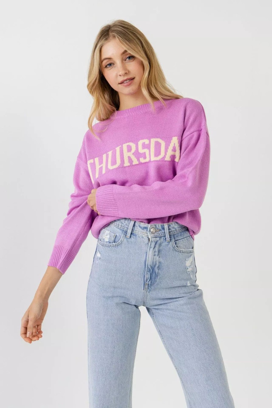 Sweatshirts & Sweaters * | English Factory Thursday Motif Sweater Lavender