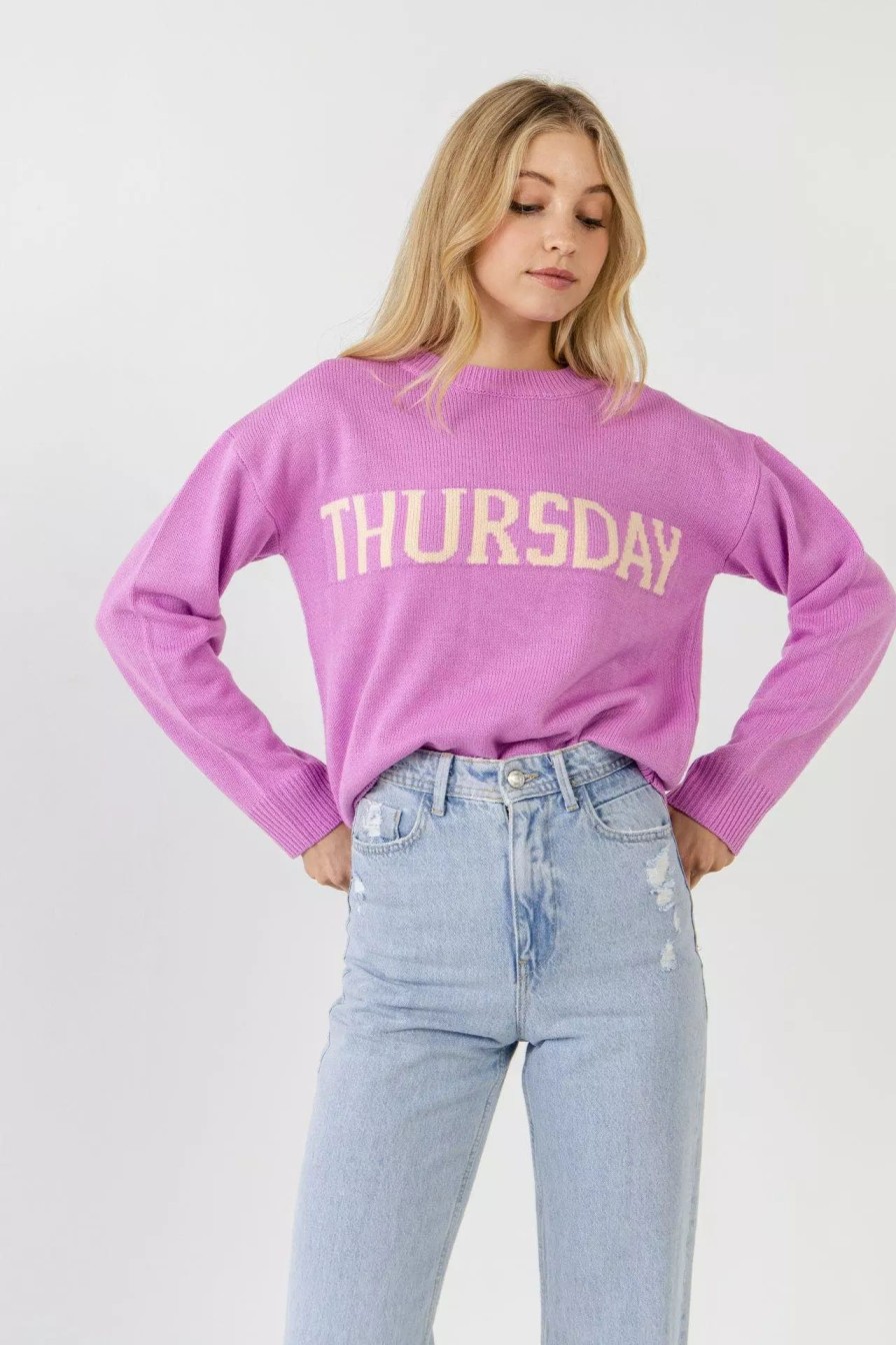 Sweatshirts & Sweaters * | English Factory Thursday Motif Sweater Lavender