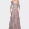 Dresses * | La Femme Ce Mother Of The Bride Dress With Full Skirt Silver/Pink