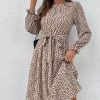 Dresses * | Anna-Kaci Cheetah Print Pleated Fall Dress Beige