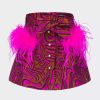 Skirts * | Andreeva Raspberry Printed Mini Skirt With Feathers Pink