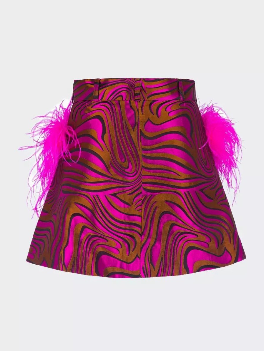 Skirts * | Andreeva Raspberry Printed Mini Skirt With Feathers Pink