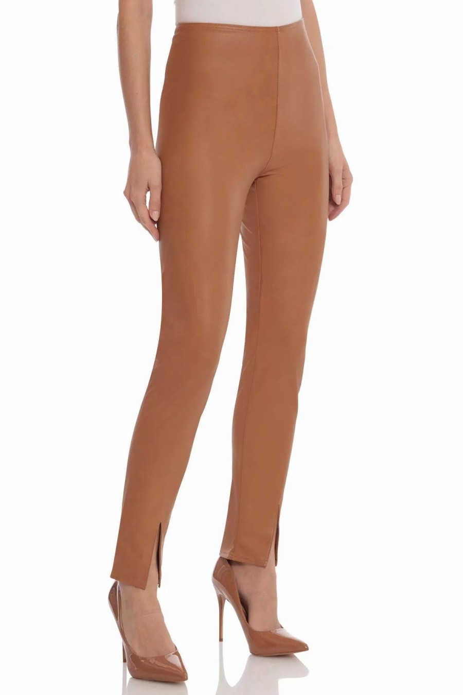 Bottoms * | Avec Les Filles Aux Leather High Waisted Slit Legging Camel