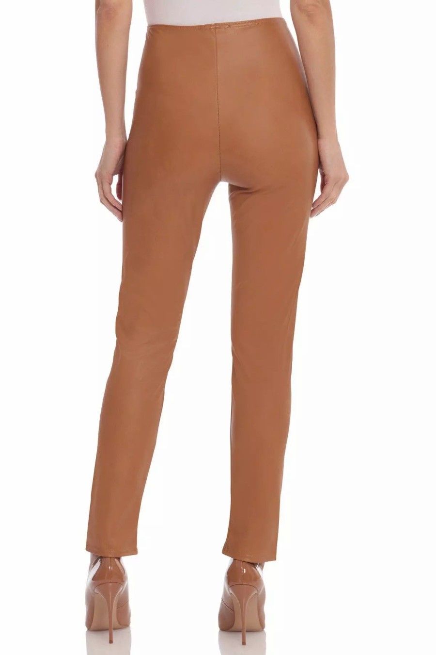 Bottoms * | Avec Les Filles Aux Leather High Waisted Slit Legging Camel