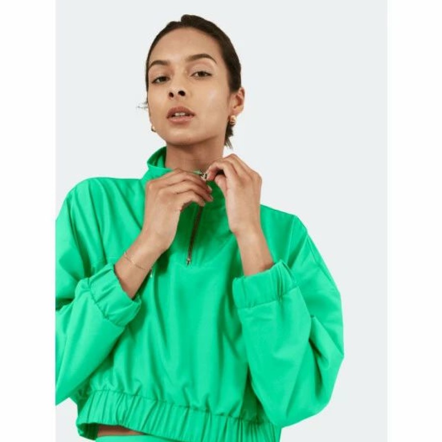 Sweatshirts & Sweaters * | Lezat Sadie Cropped Windbreaker Sweatshirts & Sweaters Grass