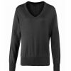 Sweatshirts & Sweaters * | Premier Womens/Ladies V-Neck Knitted Sweater / Top Charcoal