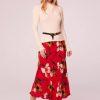 Skirts * | B.O.G. Collective Heart Beat Red Floral Midi Skirt Red/Gold