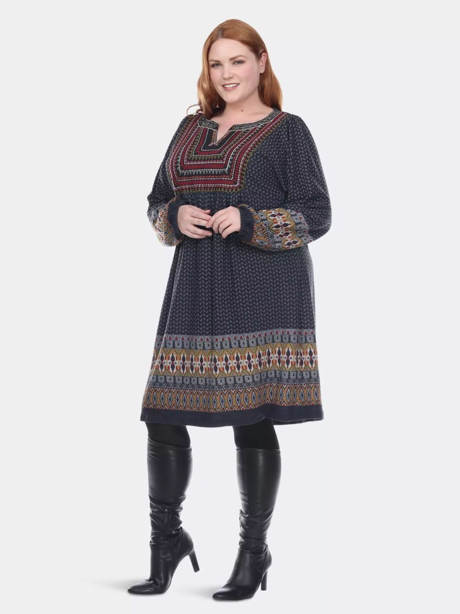 Sweatshirts & Sweaters * | White Mark Plus Size Atarah Embroide Sweater Dress