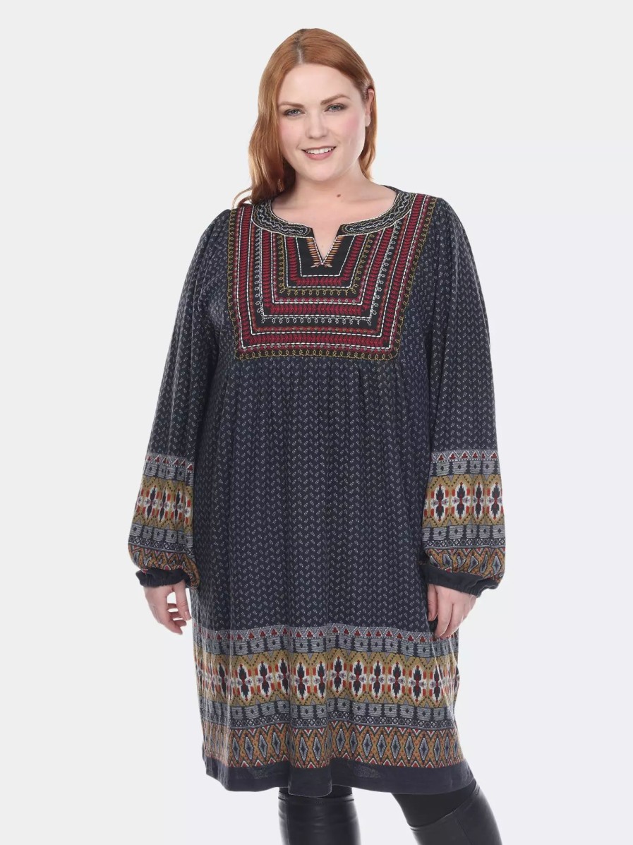 Sweatshirts & Sweaters * | White Mark Plus Size Atarah Embroide Sweater Dress