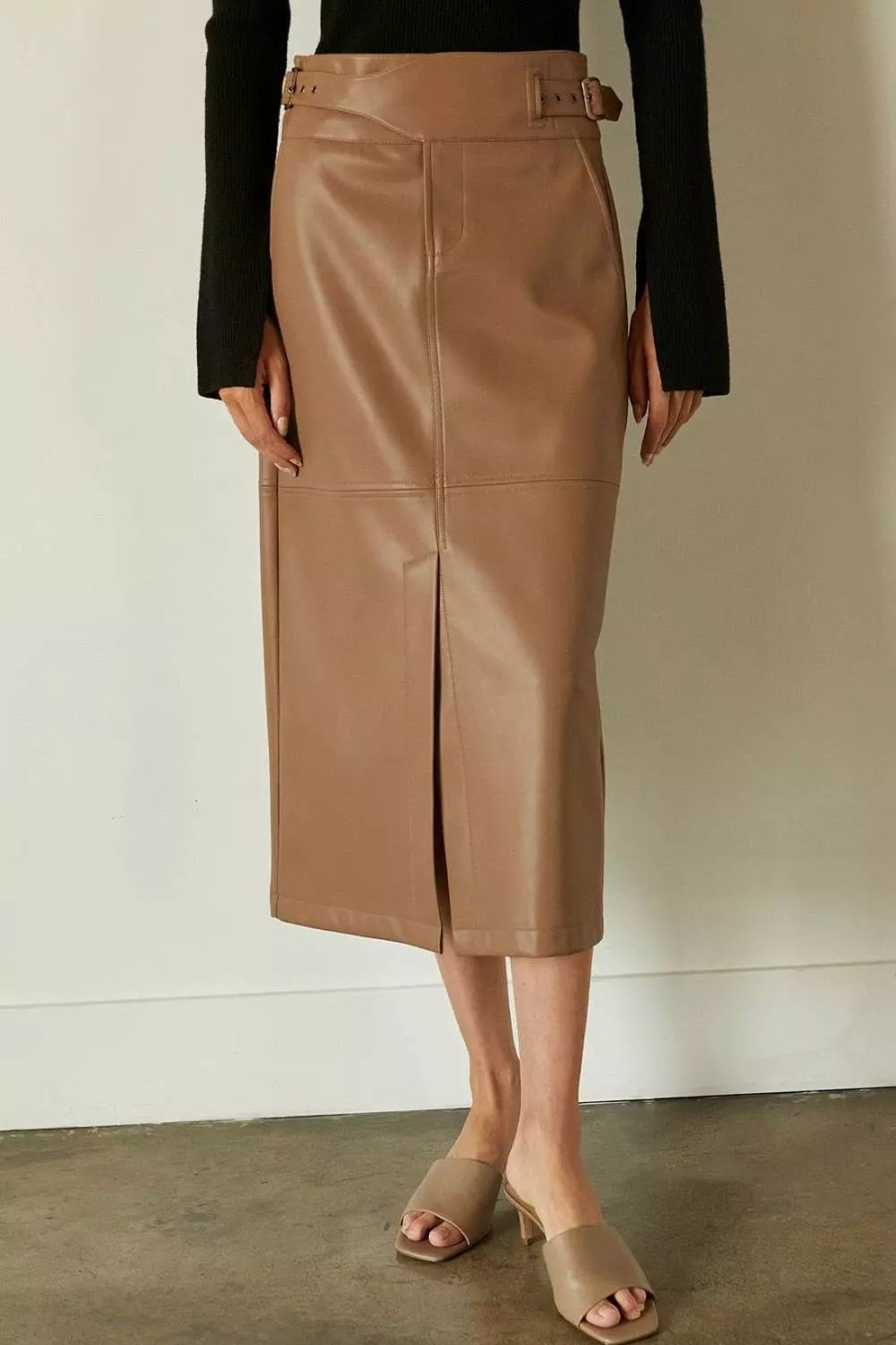 Skirts * | Crescent Natalie Vegan Leather Midi Skirt