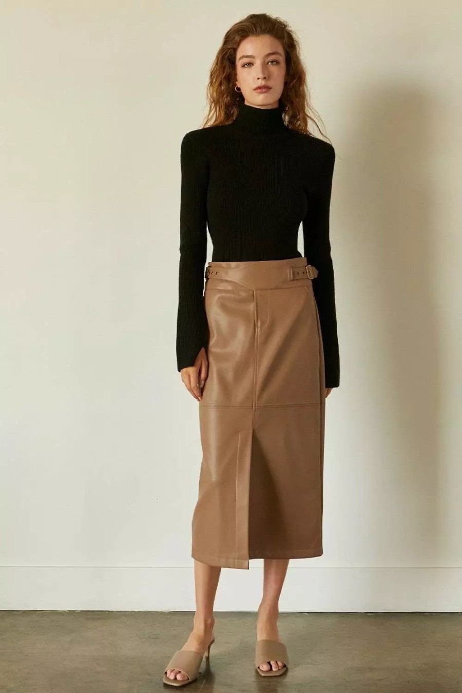 Skirts * | Crescent Natalie Vegan Leather Midi Skirt