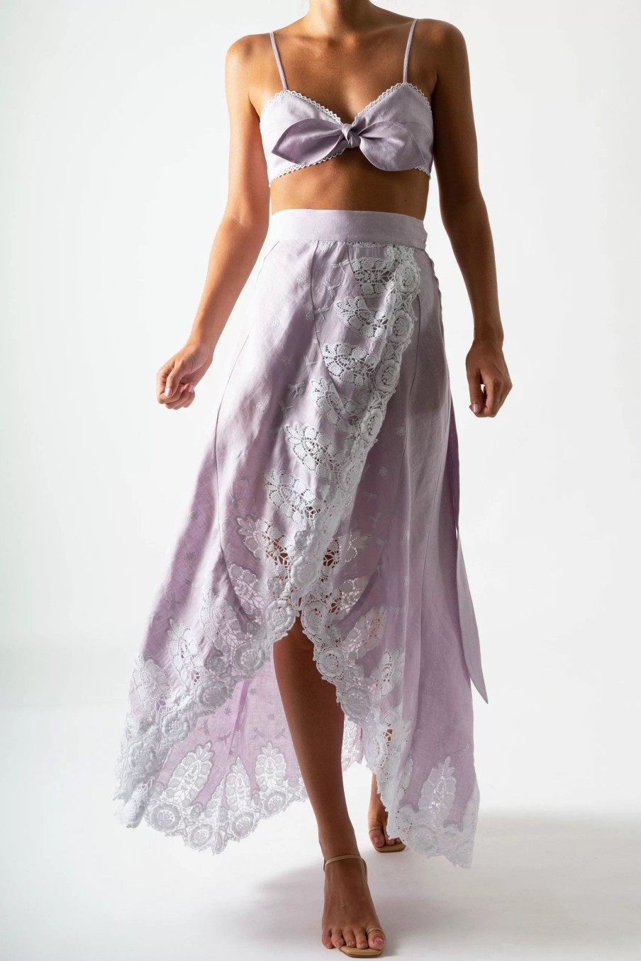 Bottoms * | Miguelina Clarice Embroidered Wrap Skirt In Lavender