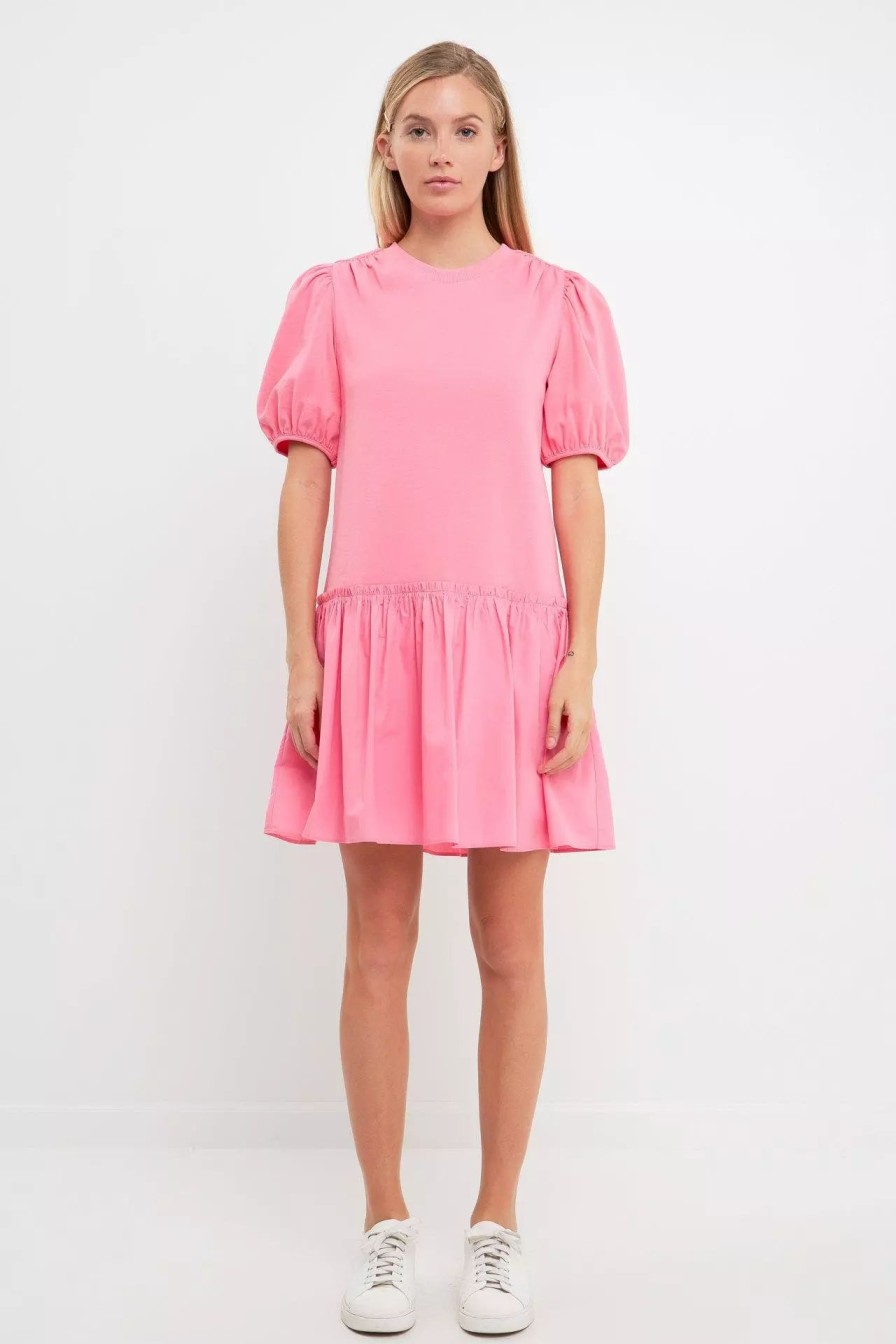 Dresses * | English Factory Mixed Media Mini Dress Pink