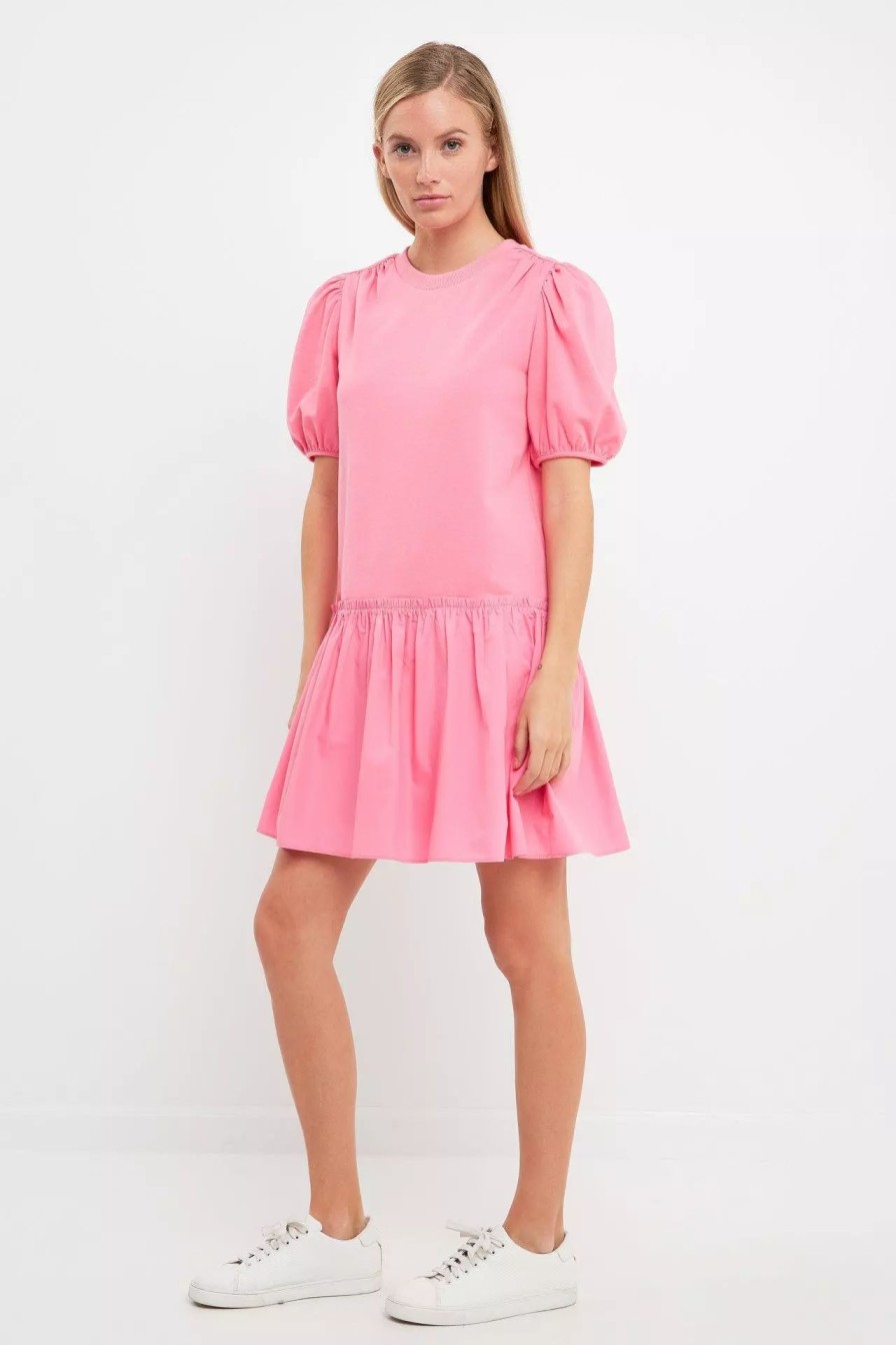 Dresses * | English Factory Mixed Media Mini Dress Pink