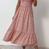 Dresses * | Anna-Kaci Tie Shoulder Shirred Dress Pink