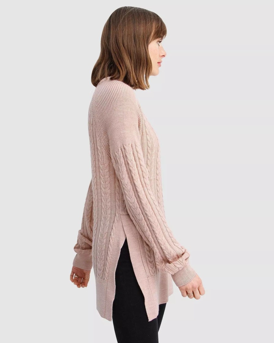 Sweatshirts & Sweaters * | Belle & Bloom At Last Cable Knit Jumper With Slit Blush