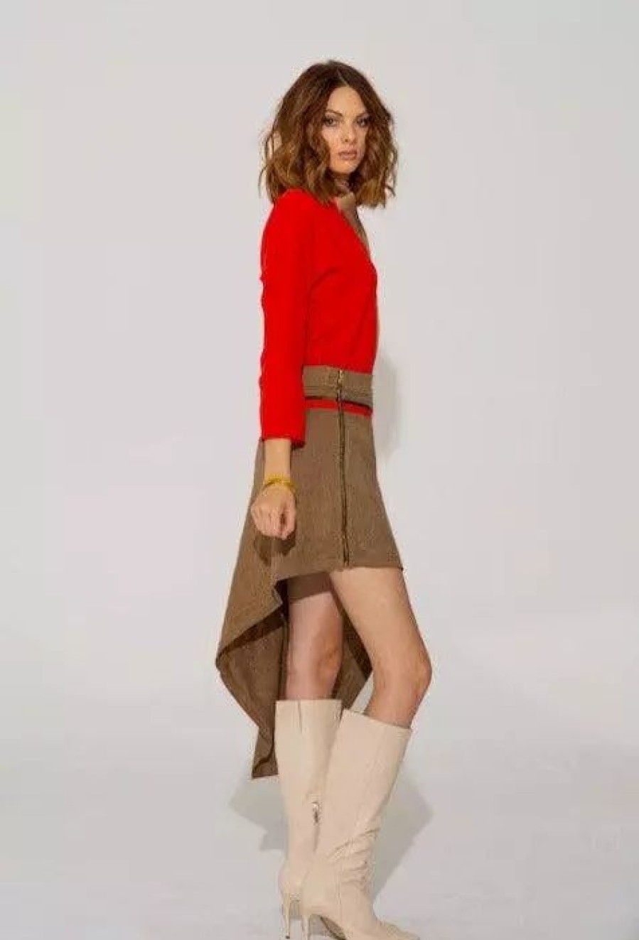 Skirts * | Lahive Agapi Asymmetrical Herringbone Skirt Brown