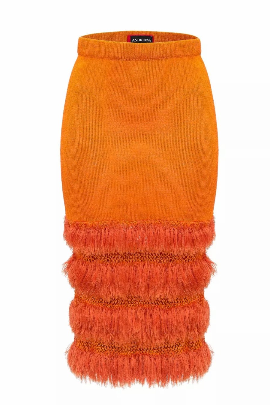 Skirts * | Andreeva Golden Poppy Knit Skirt With Handmade Knit Details Orange