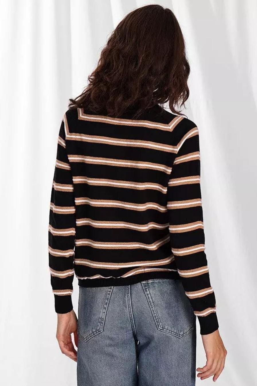 Sweatshirts & Sweaters * | Minnie Rose Cttn Cash Textured Stripe Crew Sweaters