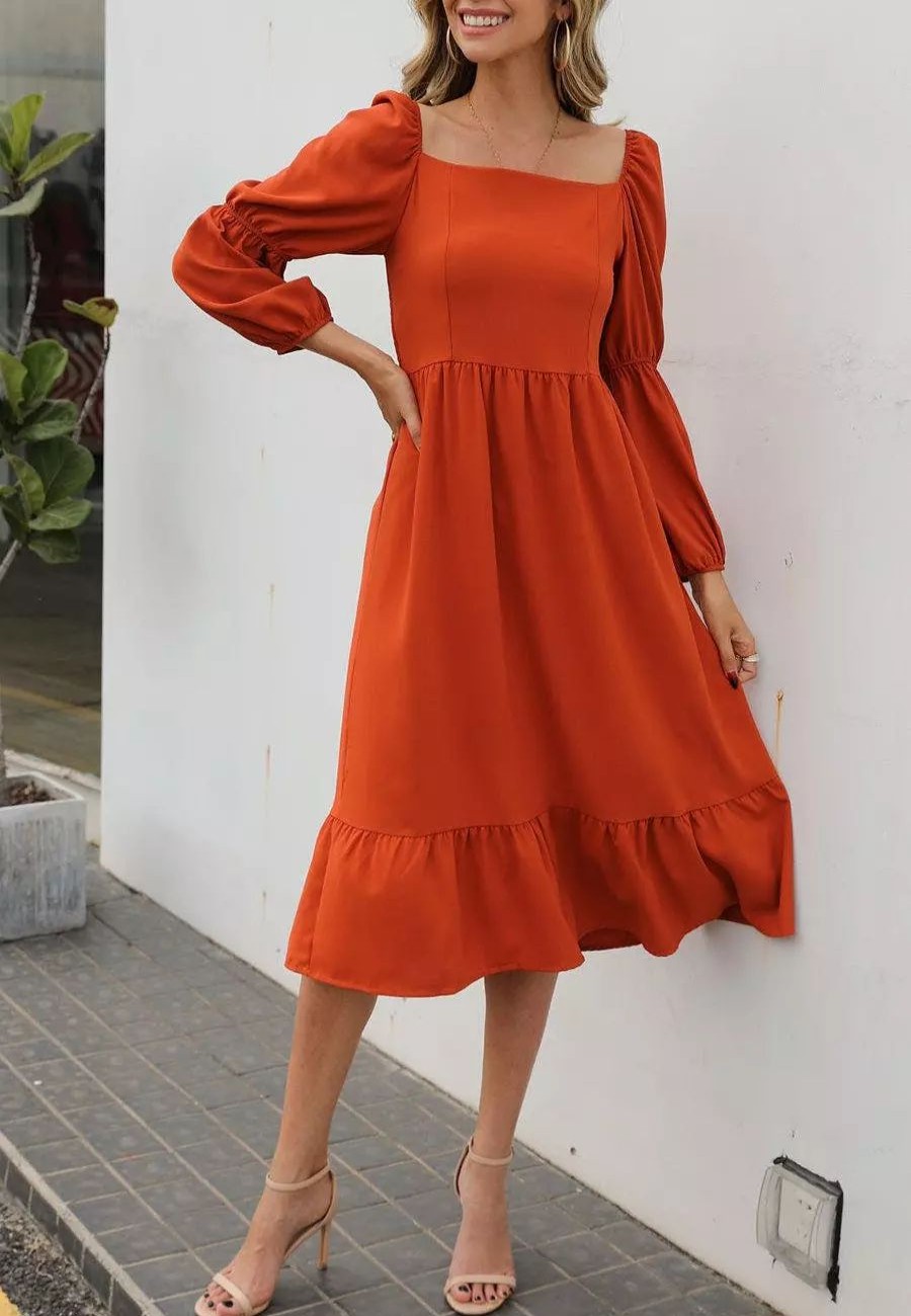 Dresses * | Anna-Kaci Double Puff Sleeve Solid Dress