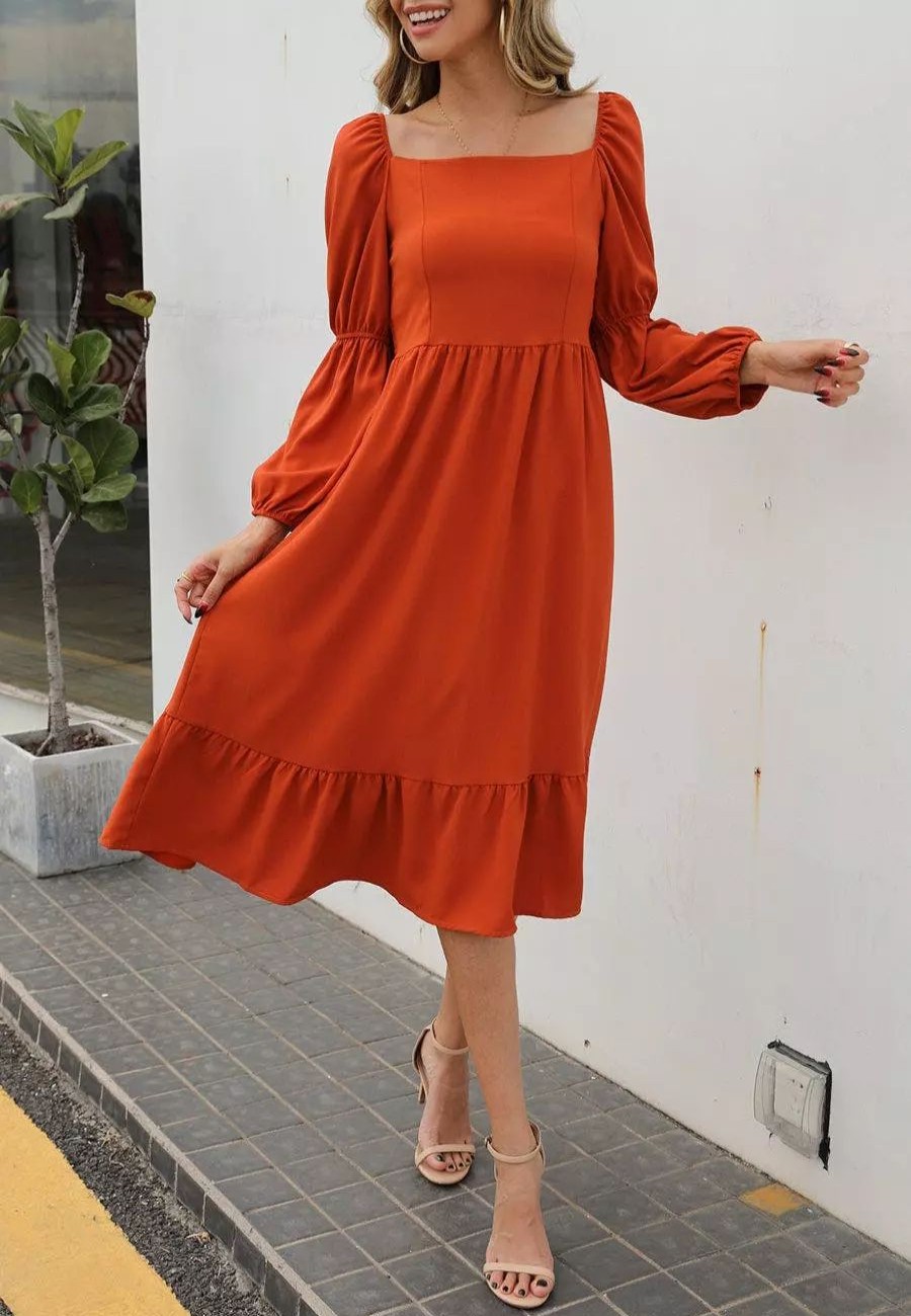 Dresses * | Anna-Kaci Double Puff Sleeve Solid Dress