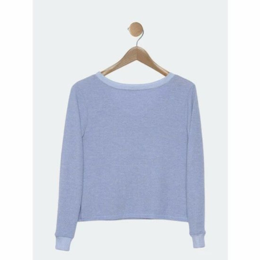 Sweatshirts & Sweaters * | Lezat Liza Cozy Henley Sweatshirts & Sweaters Dusty Blue Chambray