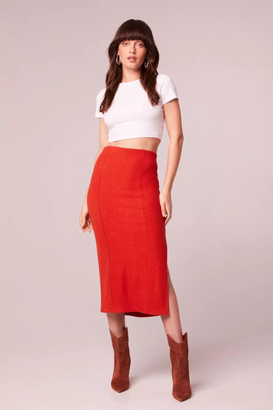 Skirts * | B.O.G. Collective Renee Ribbed Pencil Skirt Rust