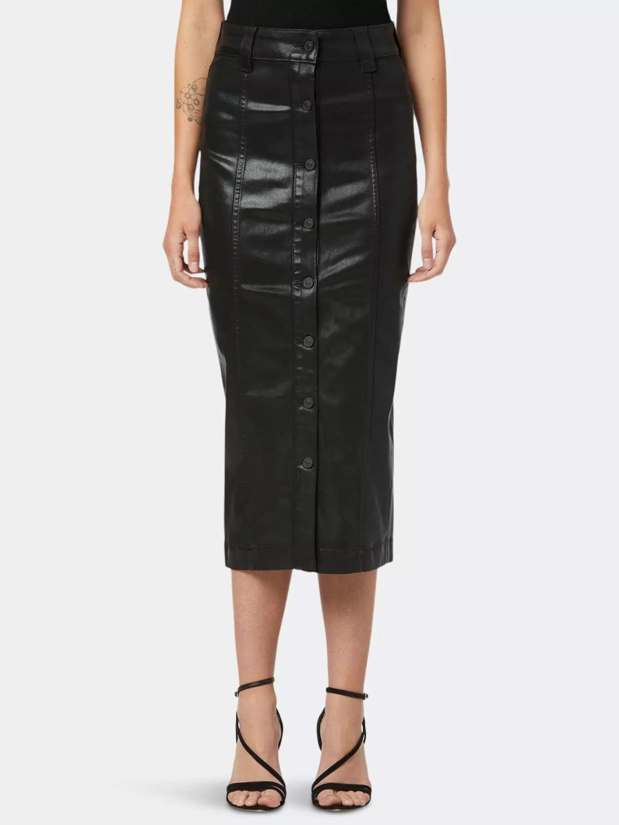 Bottoms * | Hudson Jeans Button Front Coated Pencil Skirt Black Coated