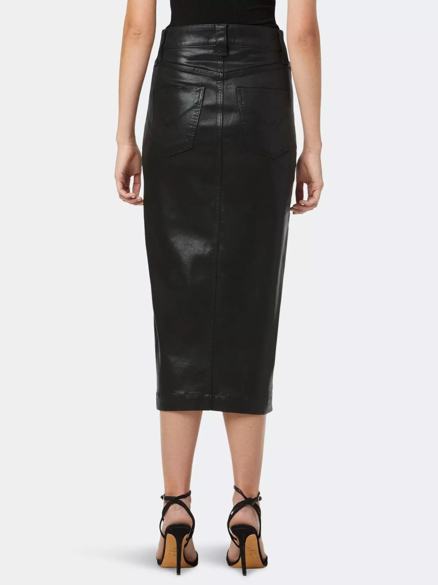 Bottoms * | Hudson Jeans Button Front Coated Pencil Skirt Black Coated