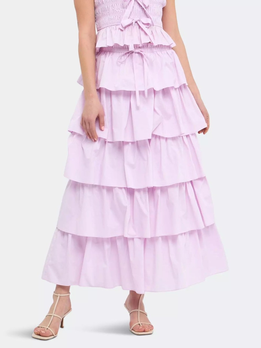 Skirts * | English Factory Tiered Maxi Skirt Lilac