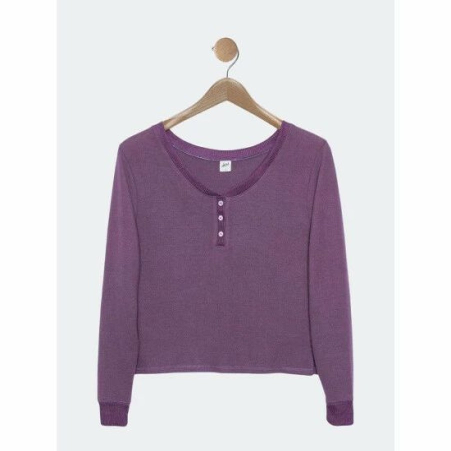 Sweatshirts & Sweaters * | Lezat Liza Cozy Henley Sweatshirts & Sweaters Mauve