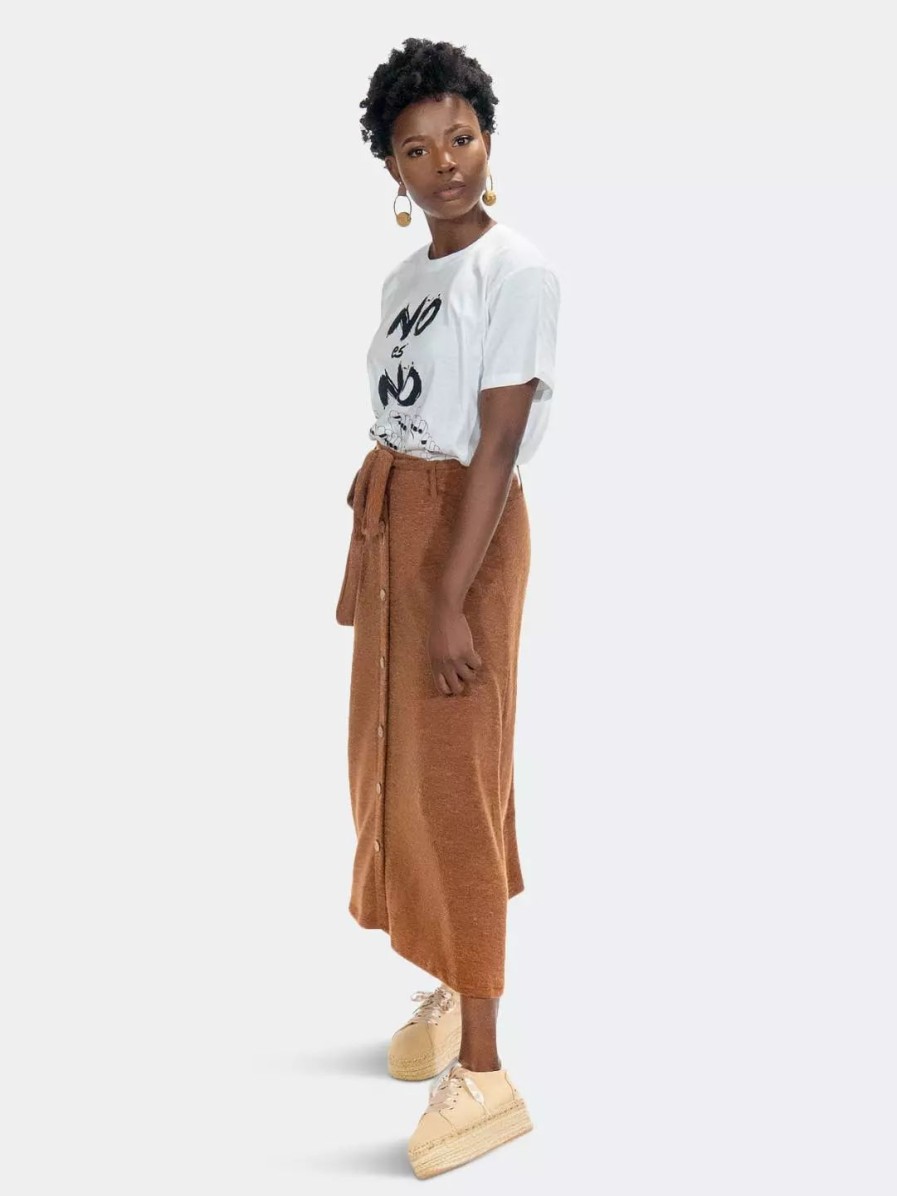 Skirts * | Sohuman Hayley Belted Skirt With Buttons Brown