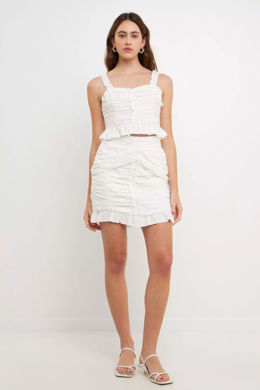 Skirts * | Endless Rose Front Ruffle Ruched Skirt White