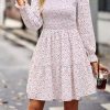 Dresses * | Anna-Kaci Smocked Chest Long Sleeve Floral Dress