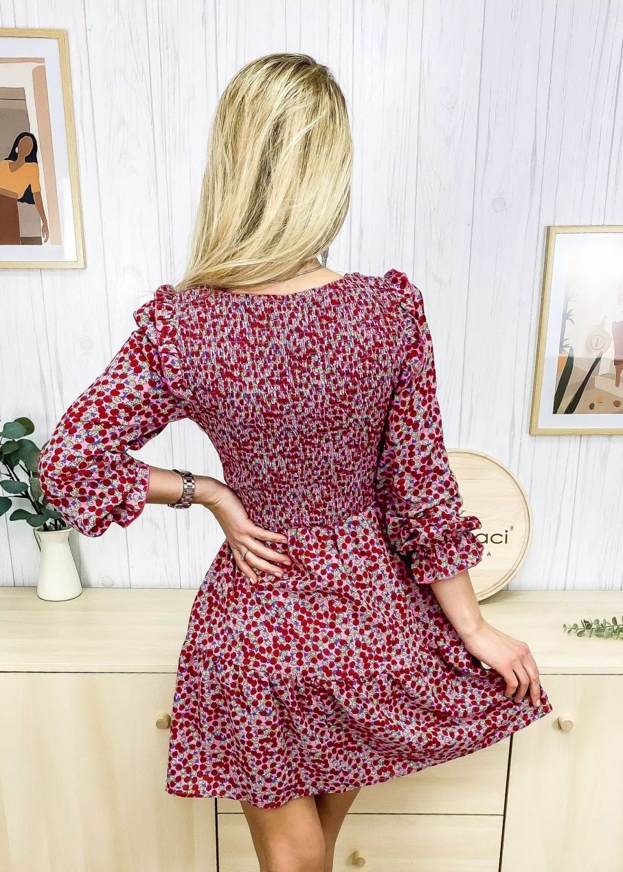 Dresses * | Anna-Kaci Smocked Chest Long Sleeve Floral Dress