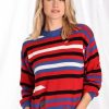 Sweatshirts & Sweaters * | Minnie Rose Cotton/Cashmere Striped Crew W/Cut-Outs Sweaters Multi Stripe