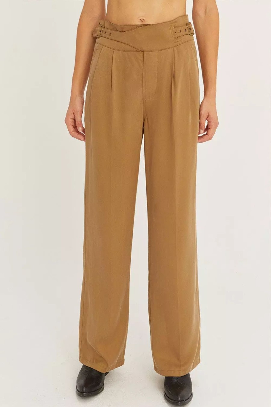 Bottoms * | Crescent Swan Wide Leg Tencel Trousers Khaki