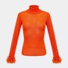 Sweatshirts & Sweaters * | Andreeva Knit Turtleneck With Handmade Knit Details Orange