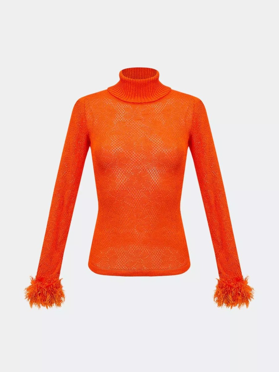 Sweatshirts & Sweaters * | Andreeva Knit Turtleneck With Handmade Knit Details Orange