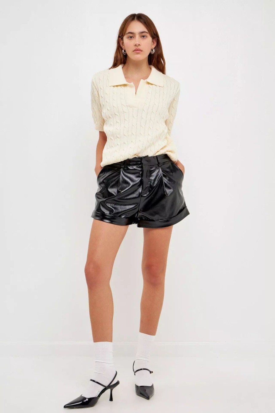 Bottoms * | Grey Lab Mid-Waisted Faux Leather Shorts Black