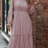 Dresses * | Anna-Kaci Shirred Neck Polka Dot Dress Pink