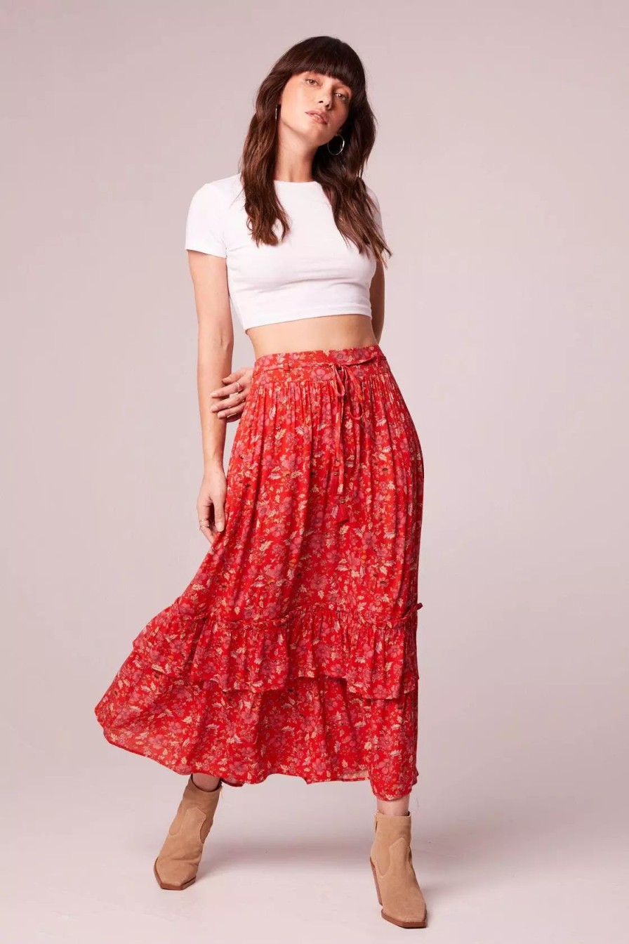 Skirts * | B.O.G. Collective Ninette Crimson Floral Maxi Skirt Crimson/Pink